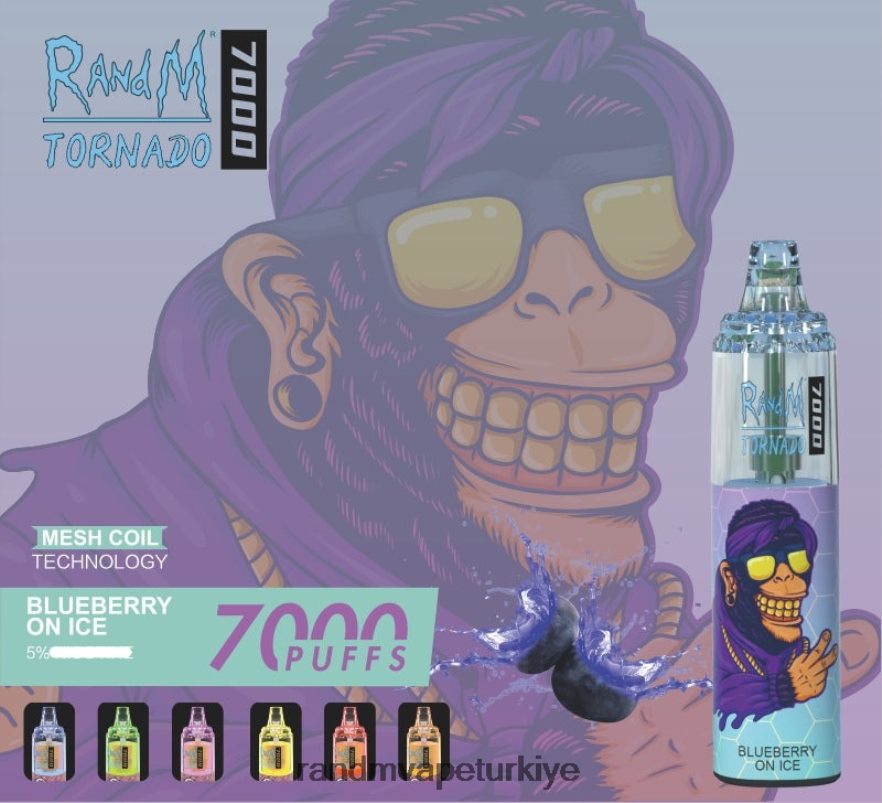 8VZRZR169 RandM Tornado 7000 hava akımı kontrolü vape cihazı 1 adet buz üzerinde yaban mersini - RandM Shop Vape