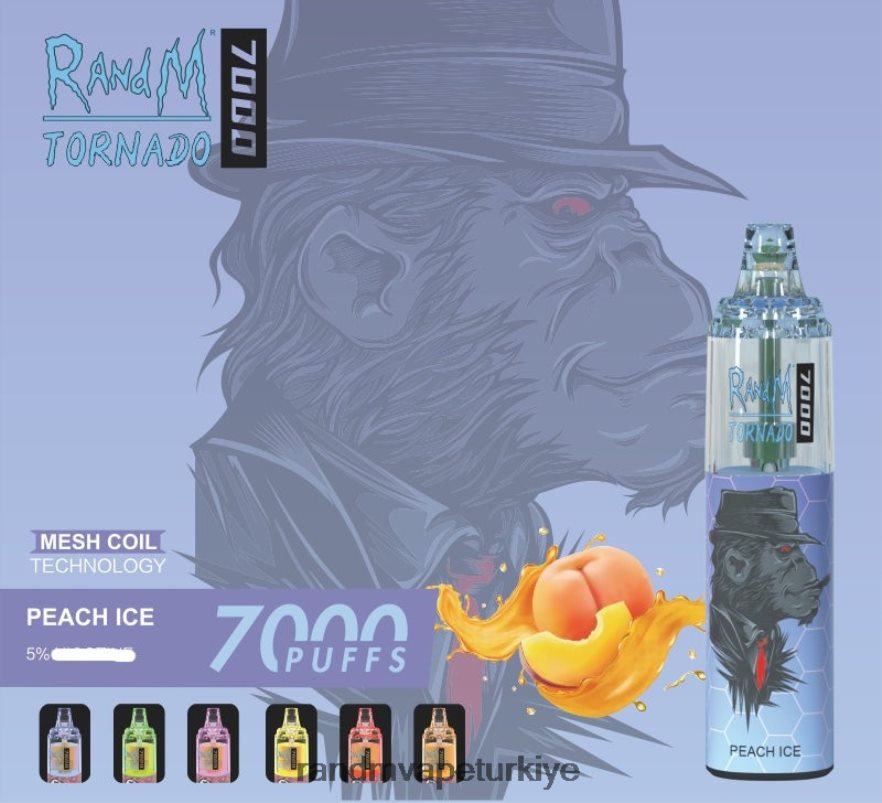 8VZRZR171 RandM Tornado 7000 hava akımı kontrolü vape cihazı 1 adet şeftalili buz - RandM Disposable Vape