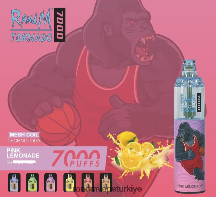 8VZRZR174 RandM Tornado 7000 hava akımı kontrolü vape cihazı 1 adet pembe limonata - RandM Vape İstanbul