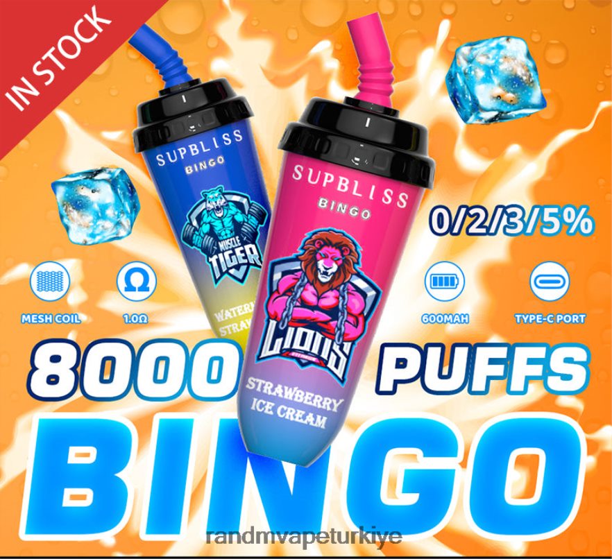 8VZRZR256 RandM Supbliss Bingo 8000 vape pod cihazı 1 adet Çilekli dondurma - RandM Tornado Ankara