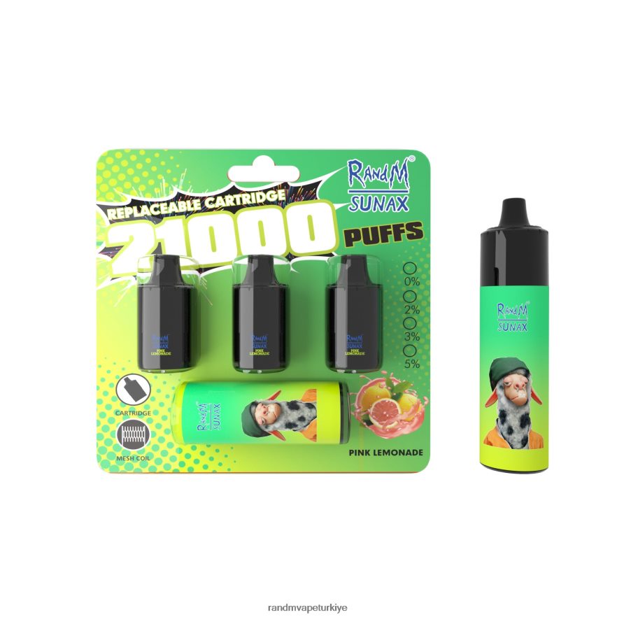 8VZRZR269 RandM Sunax 21000 hava akımı kontrol podu değiştirilebilir vape cihazı 1 adet pembe limonata - RandM Vape Store